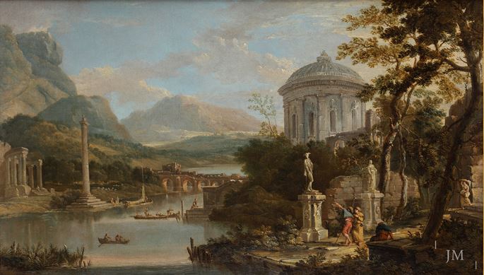 Willem van der Hagen - An extensive Arcadian Landscape, with classical Ruins and Vessels on a River | MasterArt